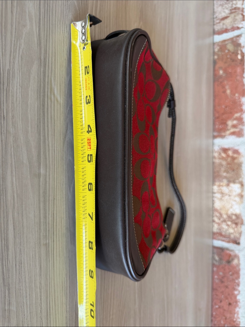 Coach Red and Brown Signature Jacquard Shoulder Bag - Picture 3 of 7